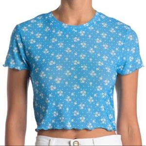 BCBGeneration Floral Sheer Crop Short Sleeve Top
